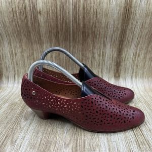 Pikolinos Elba Low Heel Pump Brown Leather Perforated Shoes Womens 38 7.5-8